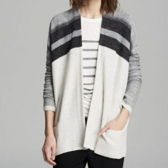 Vince Womens Long Sleeve Open Front Striped Wool Cashmere Cardigan Size Small - Picture 1 of 6